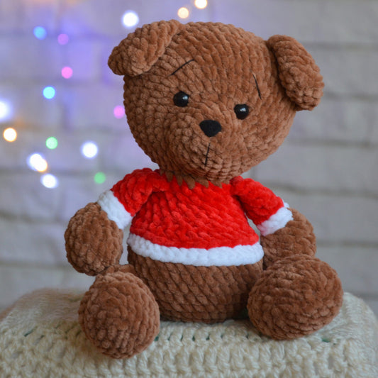 Brązowy miś chłopiec w czerwonym sweterku_1